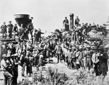 Празднование рабочими завершения  строительства трансконтинентальной железной дороги