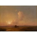 Прибрежный пейзаж на закате дня с повозкой, запряженной верблюдами - Айвазовский, Иван Константинович