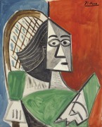 Сидящая женщина на сине-красном фоне - Пикассо, Пабло