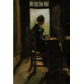 Женщина, сидящая перед открытой дверью, очищающая картофель, 1885 - Гог, Винсент ван