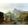 Альпийский пейзаж с рекой и путниками - Круземан, Фредерик Маринус