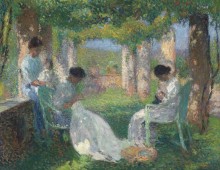 Женщины, занятые шитьем в тени перголы - Мартен, Анри Жан Гийом
