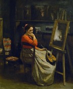 Женщина в красной блузе в мастерской Коро - Коро, Жан-Батист Камиль