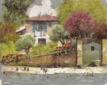 Пейзаж с курицами на дороге - Борелли, Гвидо (20 век)
