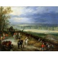 Панорамный пейзаж с путниками на дороге - Брейгель, Ян (Старший)