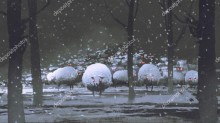 Овцы-демоны в зимнем лесу