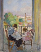 Мадам Лебаск и ее дочь шьют у окна, 1911 - Лебаск, Анри