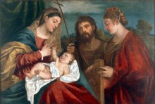 Мадонна с Младенцем, Иоанн Креститель и святая Цецилия - Тициан Вечеллио