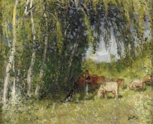 Стадо коров в березовой роще близ Крёза - Монтезен, Пьер-Эжен