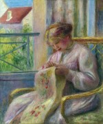 Молодая женщина, вышивающая у окна - Ренуар, Пьер Огюст