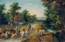 Пейзаж с путниками и таверной - Брейгель, Ян (Старший)