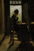 Женщина, сидящая перед открытой дверью, очищающая картофель, 1885 - Гог, Винсент ван