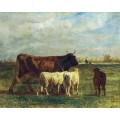 Корова и овцы на пастбище - Труайон, Констан