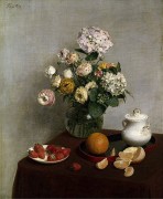 Цветы в вазе, фрукты и ягоды - Фантен-Латур, Анри