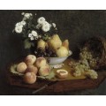 Цветы и фрукты на столе - Фантен-Латур, Анри