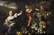 Большой цветочный натюрморт с девушкой и двумя мальчиками - Брейгель, Абрахам