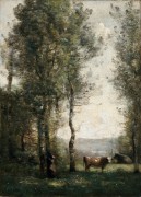 Лесной пейзаж с коровами на поляне - Коро, Жан-Батист Камиль