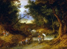 Лесной пейзаж с крестьянами и повозками - Брейгель, Ян (Старший)