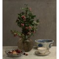 Натюрморт с боярышником в вазе, вишнями, японской чашей, чашкой и блюдцем - Фантен-Латур, Анри