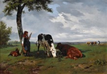 Пастушка с коровами и козой на лугу - Бонёр, Роза