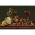 Натюрморт с грецкими орехами, банкой и бокалом -  Парра, Мигель