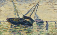 Три лодки в море, 1885 - Сёра, Жорж-Пьер   