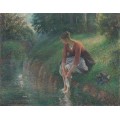 Женщина, моющая ноги в ручье - Писсарро, Камиль
