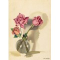 Три розы в вазе на столе - Лемпицка, Тамара