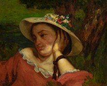 Женщина в шляпке с цветами - Курбе, Гюстав