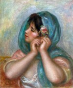 Портрет женщины, украшающей волосы розой - Ренуар, Пьер Огюст