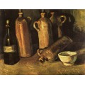 Натюрморт с четырьмя глиняными бутылями, флягой и белой чашей (Still Life with Four Stone Bottles, Flask and White Cup), 1884 - Гог, Винсент ван