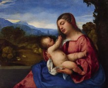 Мадонна с Младенцем на фоне пейзаже - Тициан Вечеллио