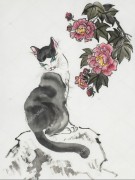 Кошка с цветком гибискуса