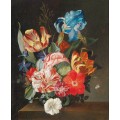 Натюрморт с розами, тюльпанами, лилиями и незабудками - Шустер, Йозеф