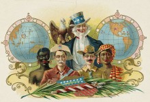 Литография дяди Сэма и люди из колоний в Америке