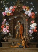 Святой Мартин и нищий в картуше с цветочными гирляндами - Брейгель, Ян (младший)