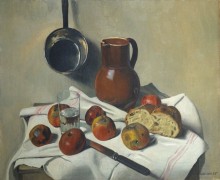 Яблоки, кувшин, стакан воды и хлеб - Валлоттон, Феликс 