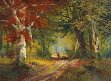 Осенний пейзаж с женщиной, собирающей хворост - Арнеггер, Алоис