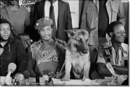 Джордж Форман на пресс-конференции со своей собакой