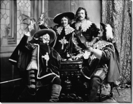Актеры изображают Д'Артаньяна и три мушкетера