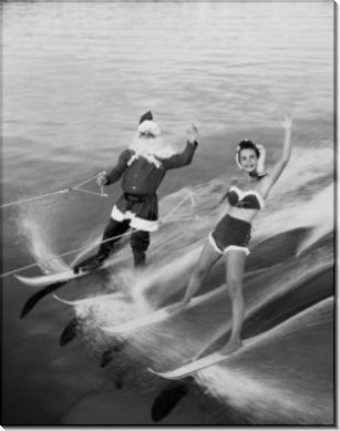 Санта-Клаус Катание на водных лыжах с подругой