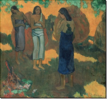 Три таитянки на желтом фоне - Гоген, Поль 
