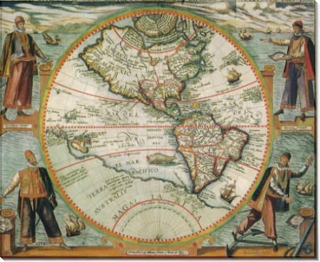 Карта Северной и Южной Америки,1596г