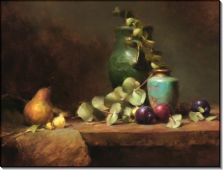 Зеленая ваза и сливы - Ридель, Давид