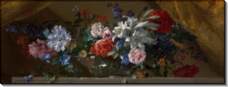 Цветы в стеклянной вазе на мраморном выступе - Моннуайе, Жан-Батист
