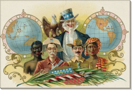 Литография дяди Сэма и люди из колоний в Америке