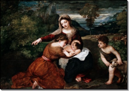 Мадонна с младенцем, святой и ребенком Иоанна Крестителя - Тициан Вечеллио