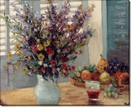 Ваза с цветами и фруктами на столе - Диф, Марсель