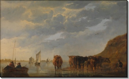 Пастух с пятью коровами на реке - Кейп, Альберт Якобз