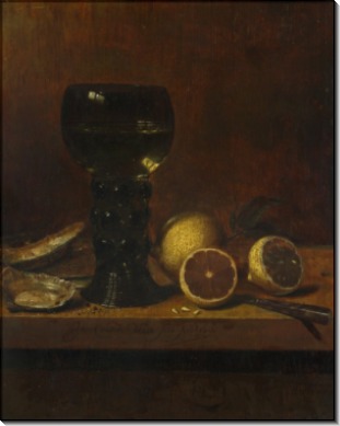 Натюрморт - кубок вина, устрицы и лимон - Велде, Ян ван де
